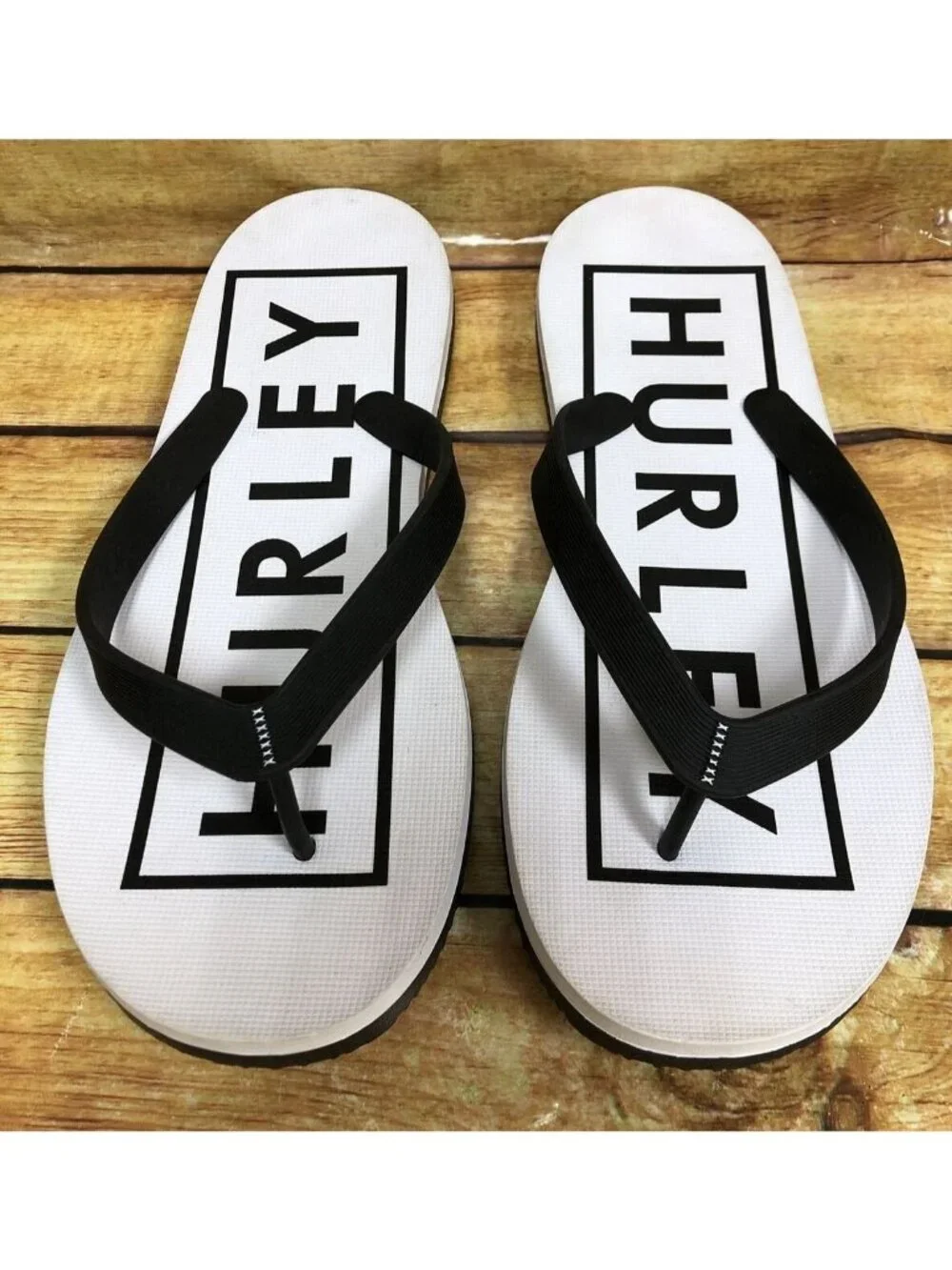 HURLEY Mens 12 Black/White Classic Slip On Flip Flops Thong Sandals